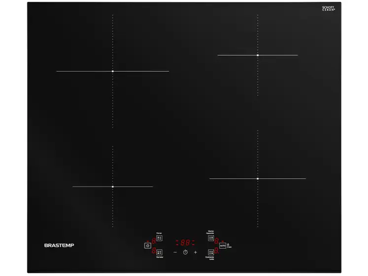 Cooktop 4 Bocas Indução Brastemp Vitrocerâmico Touch com Timer Acendimento Automático