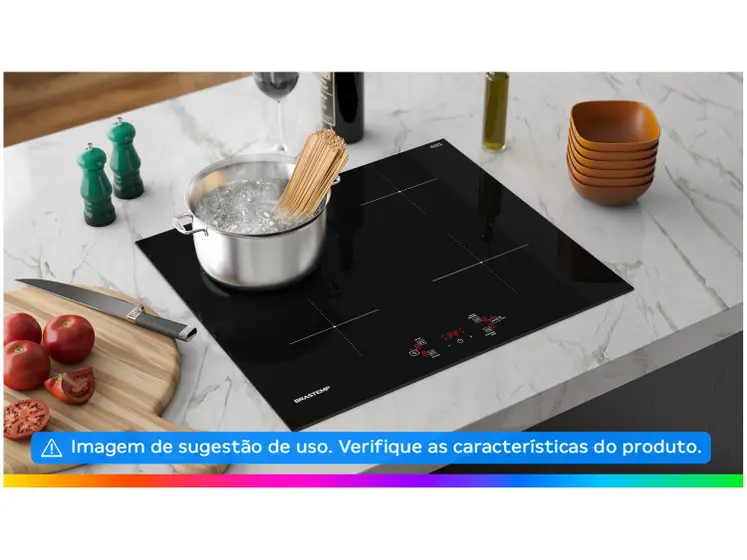 Cooktop 4 Bocas Indução Brastemp Vitrocerâmico Touch com Timer Acendimento Automático