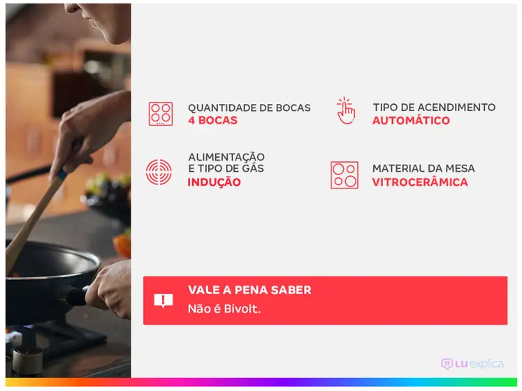 Cooktop 4 Bocas Indução Brastemp Vitrocerâmico Touch com Timer Acendimento Automático