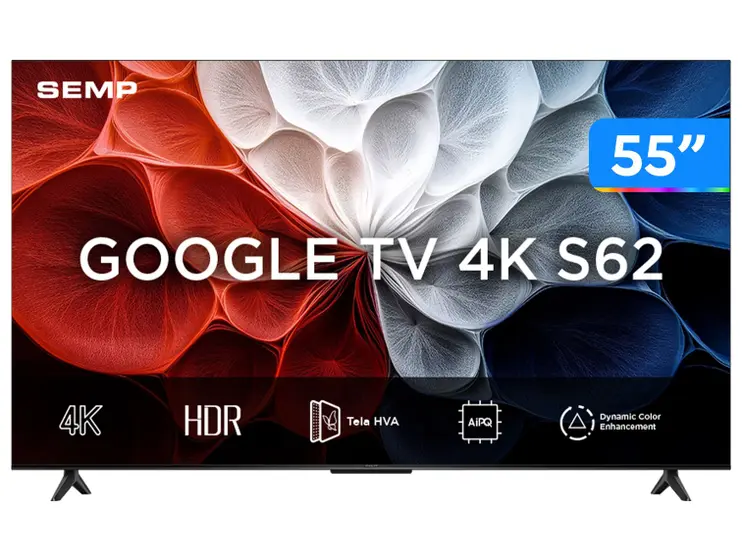 Smart TV 55″ SEMP 4K LED 55S62 Google TV AiPQ Pro Google Assistente 3 HDMI e USB